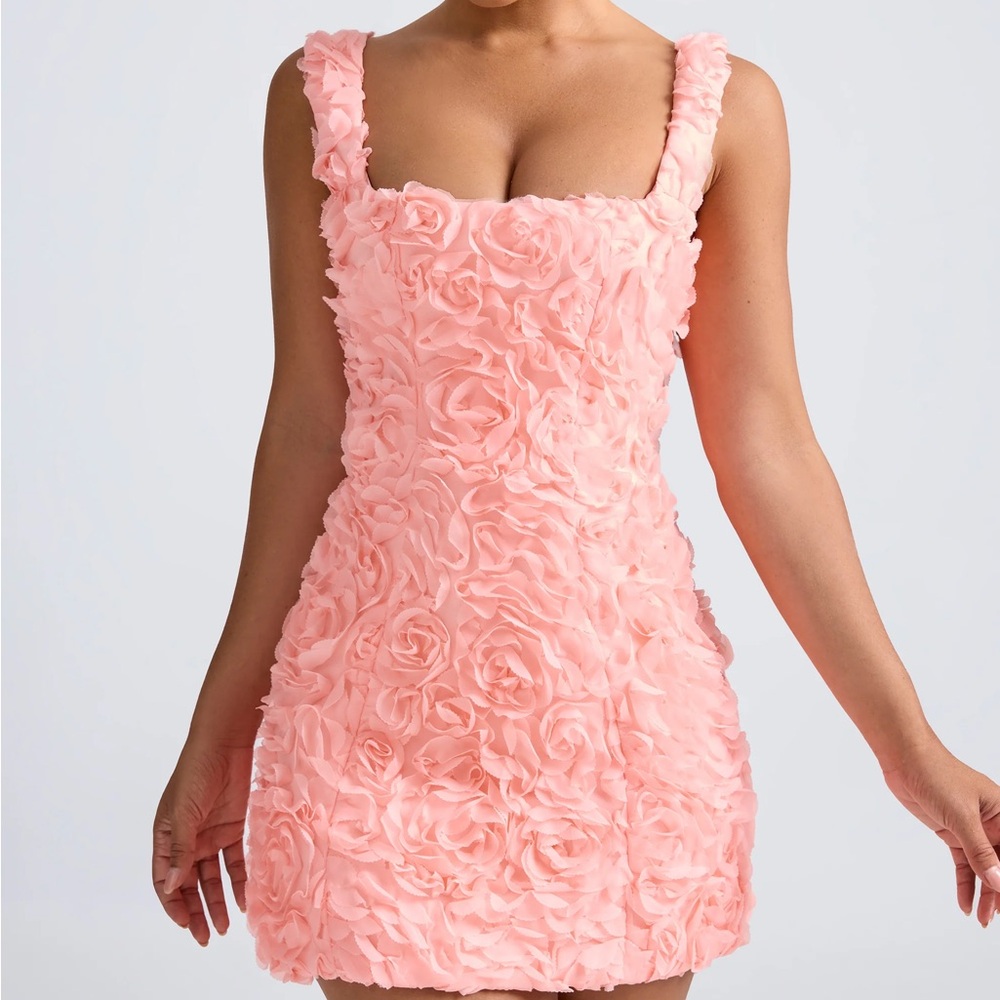 Oh Polly Posy Roses Pink Floral-Appliqué Corset Mini Dress in Coral Size 4 Small